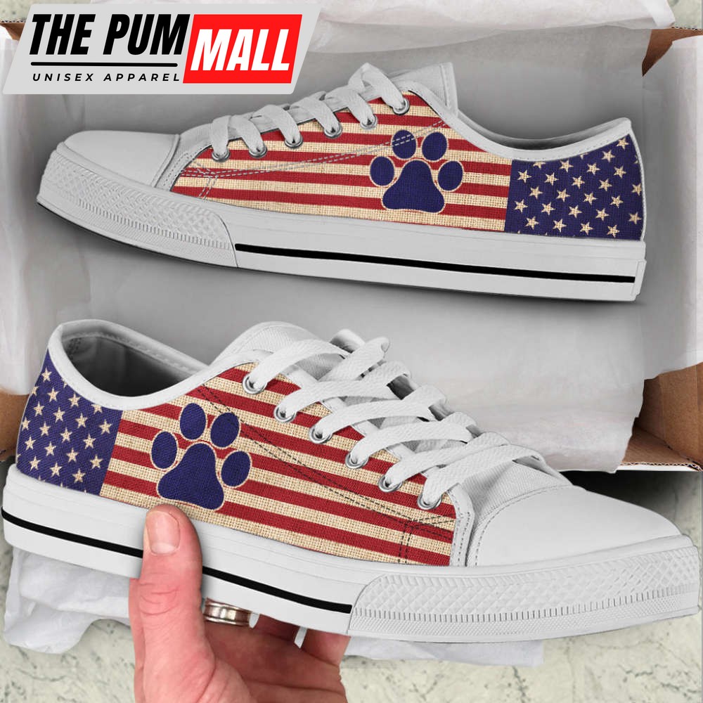 Dog Paw USA Flag Low Top Shoes Canvas Sneakers Casual Shoes
