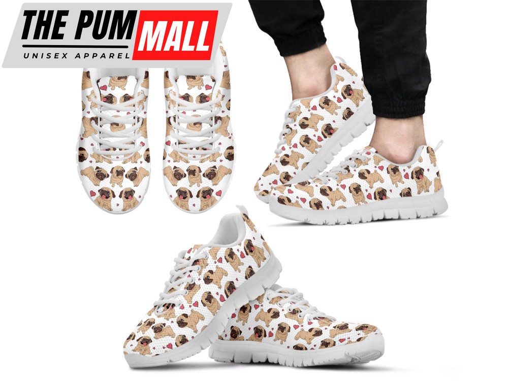 Dog Pug Shoes Custom Name Shoes Dog Pattern Running Sneakers For Pet Lover