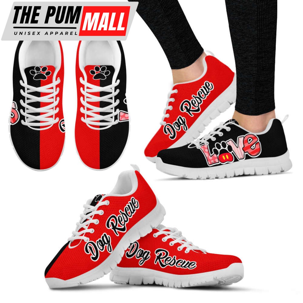 Dog Rescue Shoes Love Black Red Sneakers Walking Running Lightweight Casual Shoes For Pet Lover