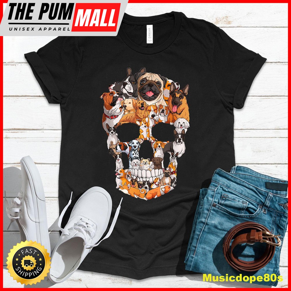 Dog Skull dogs paw lover Halloween costume men women kids T-Shirt