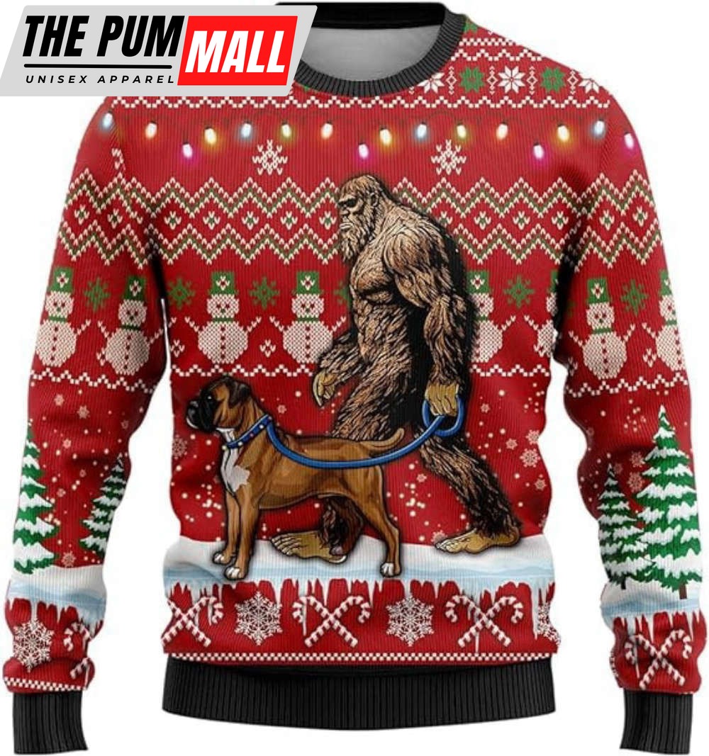 Dog Ugly Christmas Sweater, Bigfoot Crew Neck Sweatshirt For Christmas