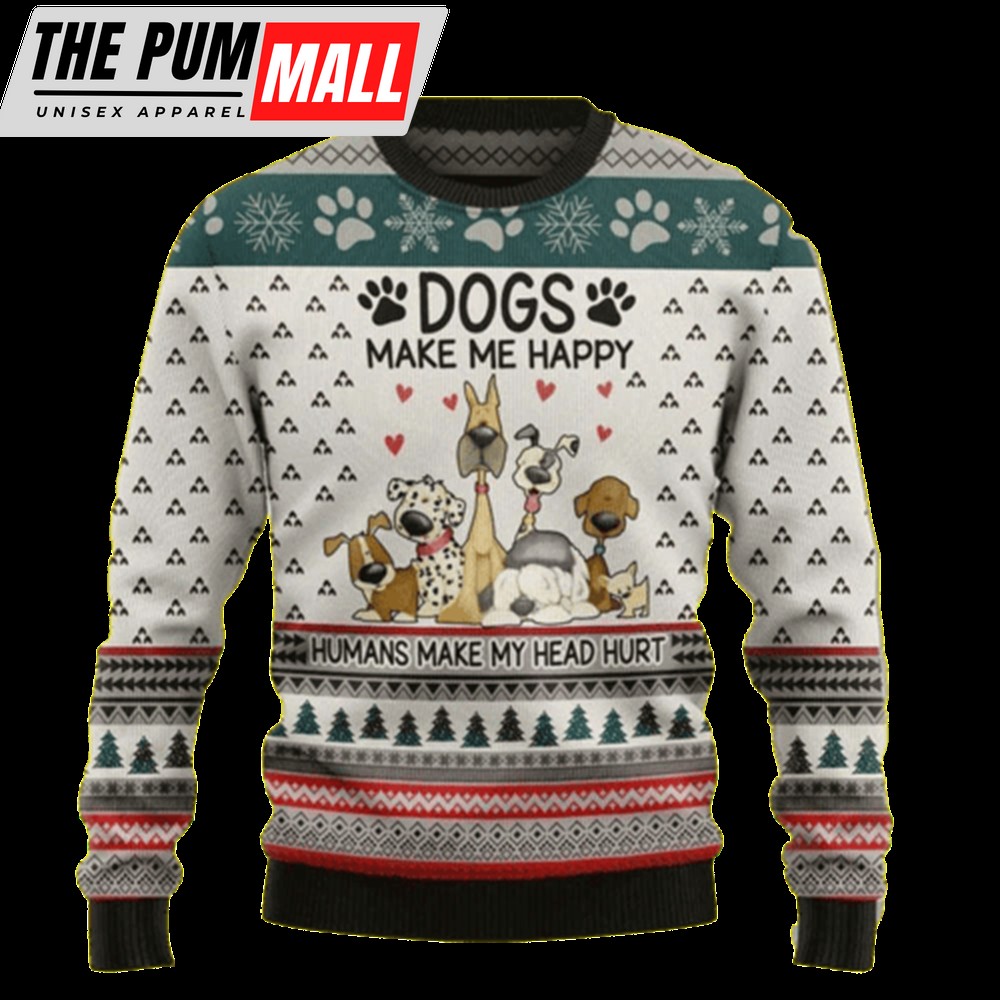 Dogs Make Me Happy Ugly Christmas Sweater, Dog Mom Christmas sweater, For Dog Lover