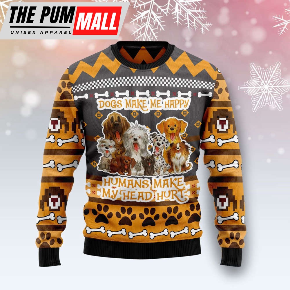 Dogs Make Me Happy Ugly Christmas Sweater – Gift For Christmass Day