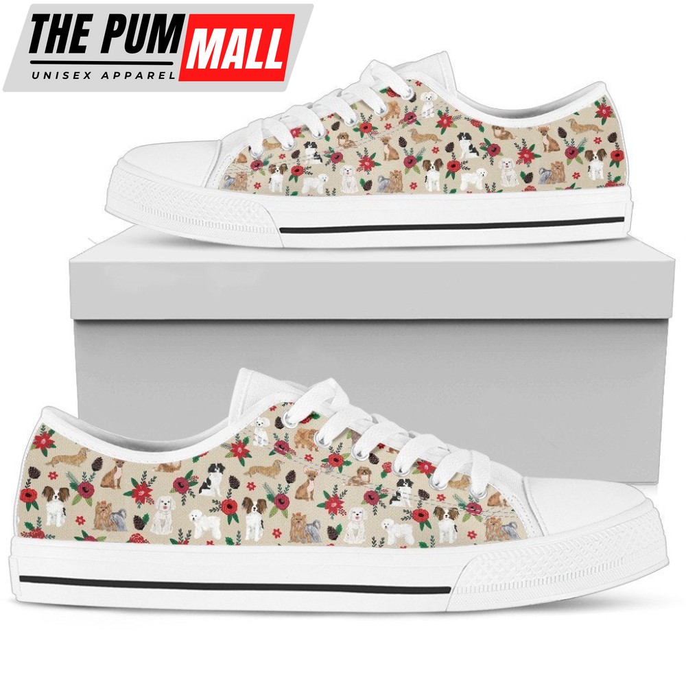 Dogs On Floral Sneakers: Stylish Low Top Shoes for Pet Lovers