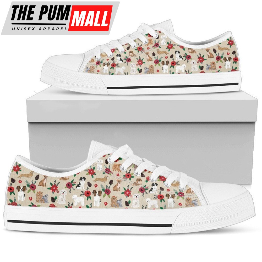 Dogs On Floral White Low Top Sneaker: Stylish Pet-Inspired Footwear