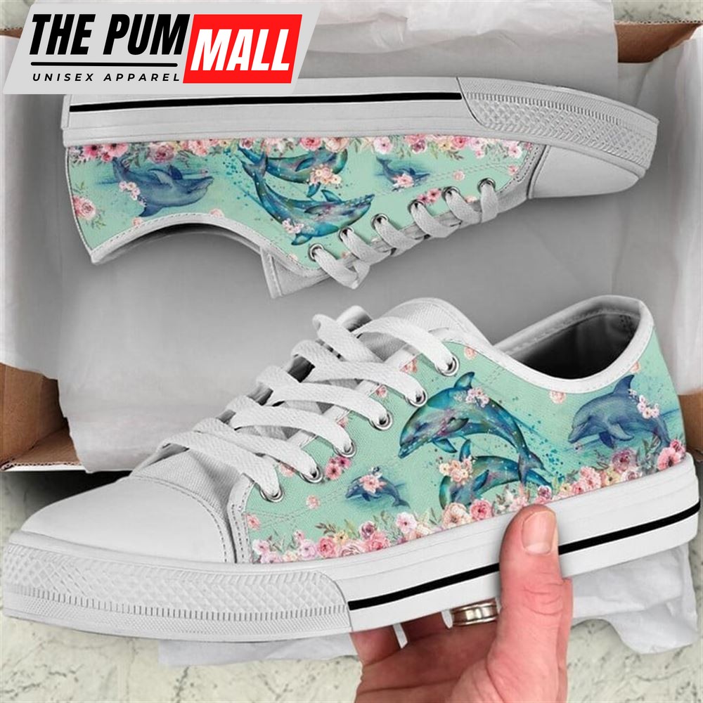 Dolphin Flower Watercolor Low Top Shoes – Low Top Shoes Mens, Women