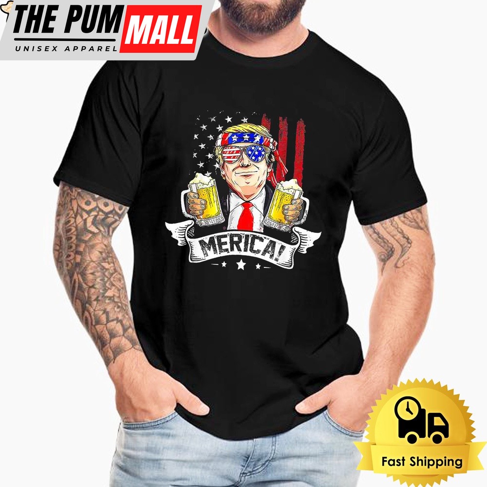 Donald Trump 4th Of July Merica For Men Women USA American Flag T-Shirt