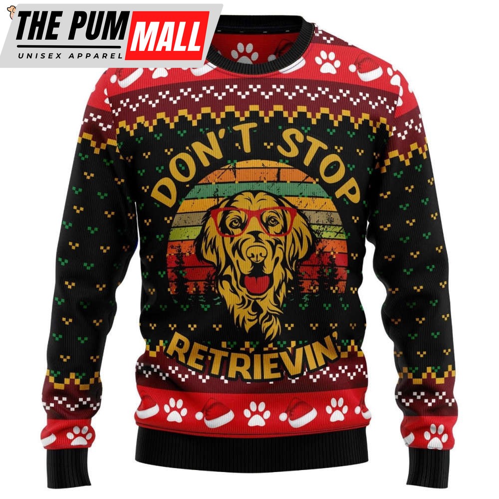 Dont Stop Retrievin Golden Retriever Ugly Knitted Christmas Sweatshirt, Xmas Sweater, Christmas Sweater, Ugly Christmas Sweater