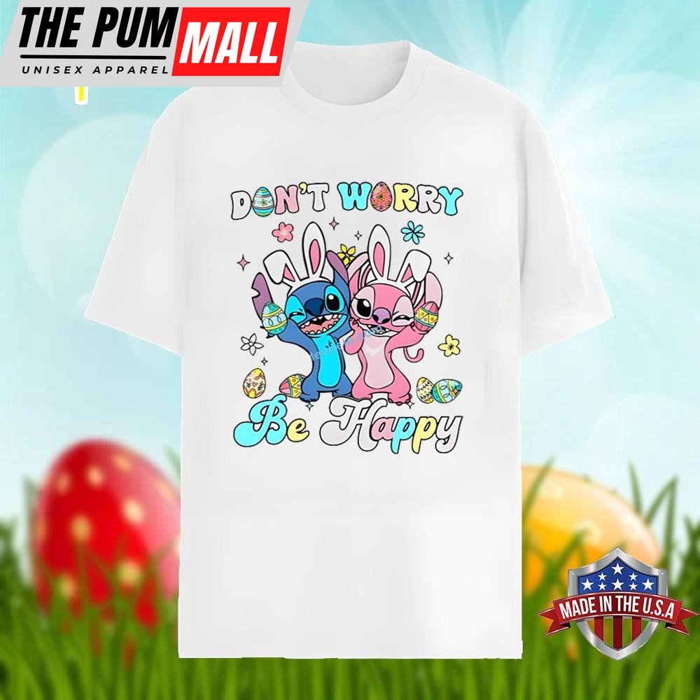 Dont Worry Be Happy With Stitch And Angel Easter Graphic Shirt
