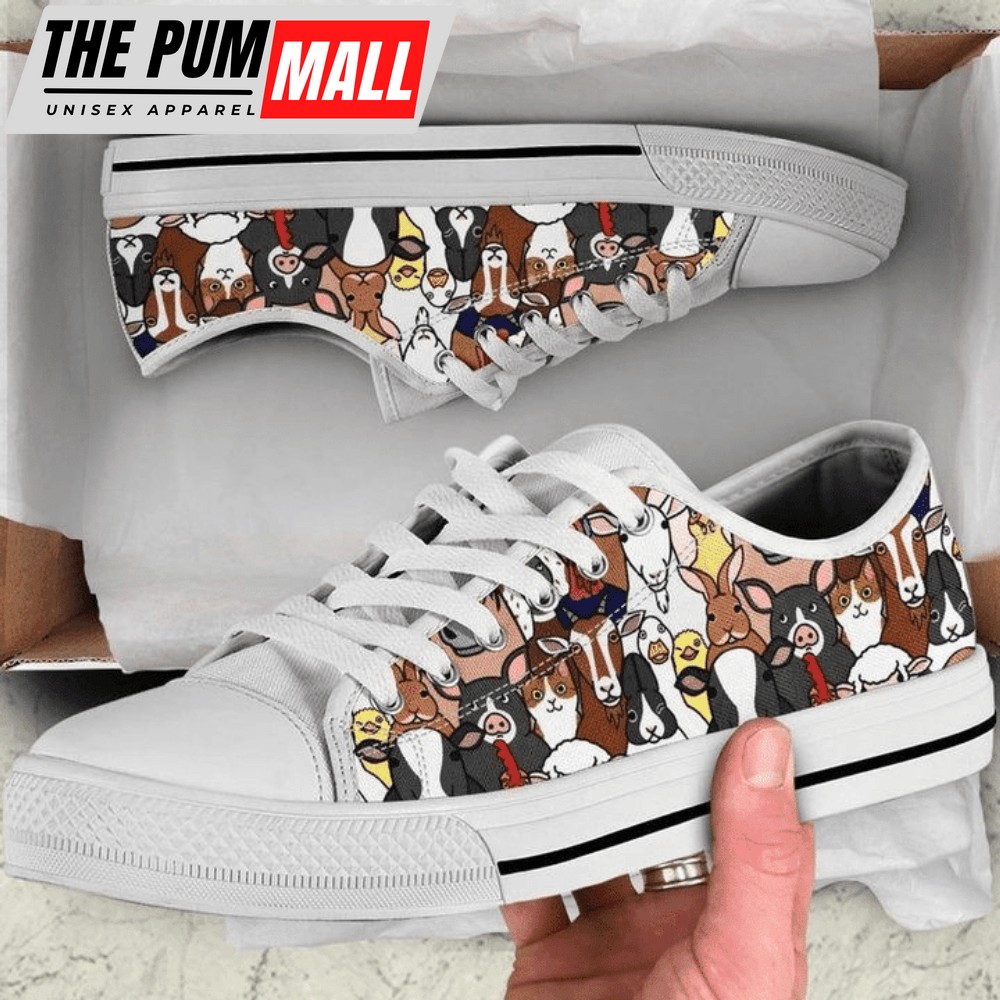 Doodle Farm Animals Faces Low Top Shoes PN206232Sb – Trendy Footwear