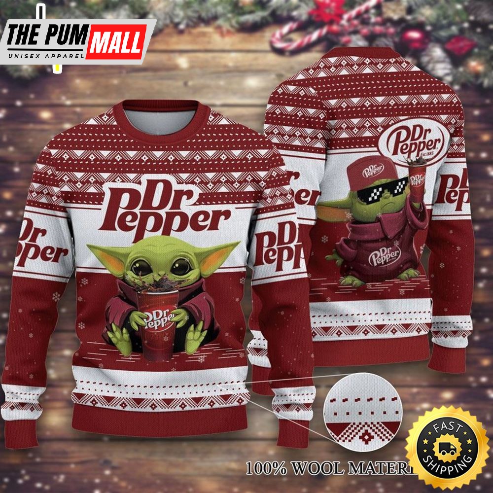 Dr Pepper Baby Yoda Merry Christmas Knitted Ugly Sweater