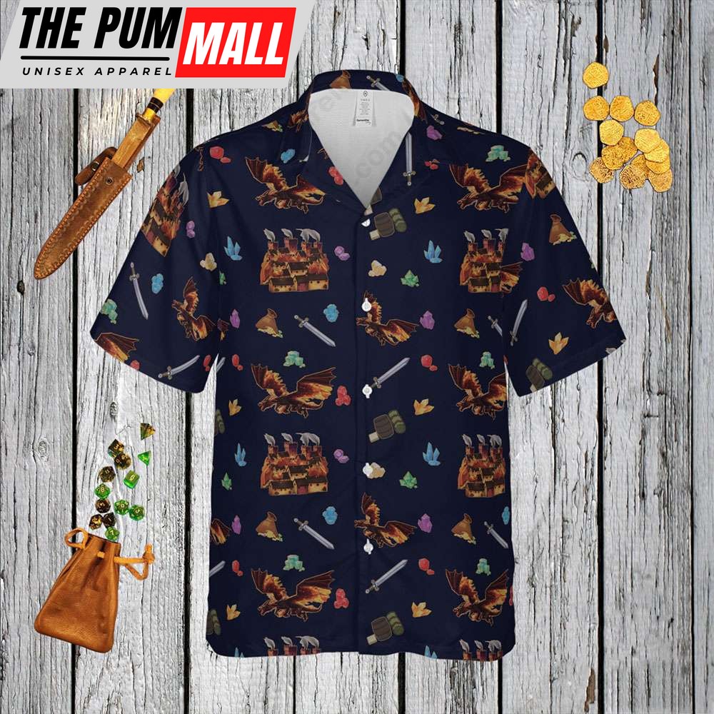 Dragon Adventure Button Up Hawaiian Shirt Dnd Dungeon and Dragon DM master gift