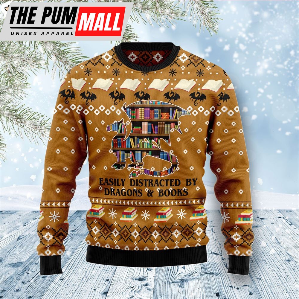 Dragon And Book Ugly Christmas Sweater – Xmas Gifts For Dog Lovers – Gift For Christmas