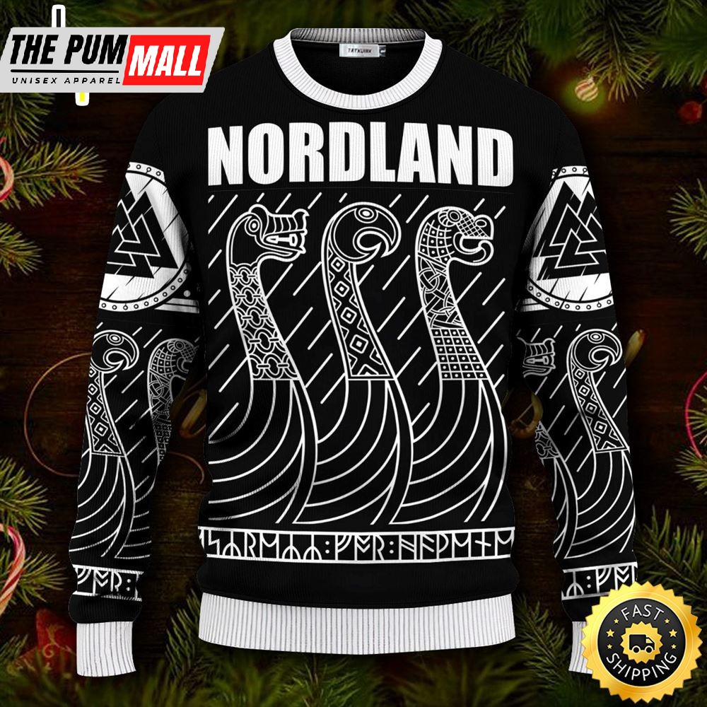Dragon Boat Shirt Nordland Drakkar Ship Old Norse Viking Ugly Skull Sweater Christmas