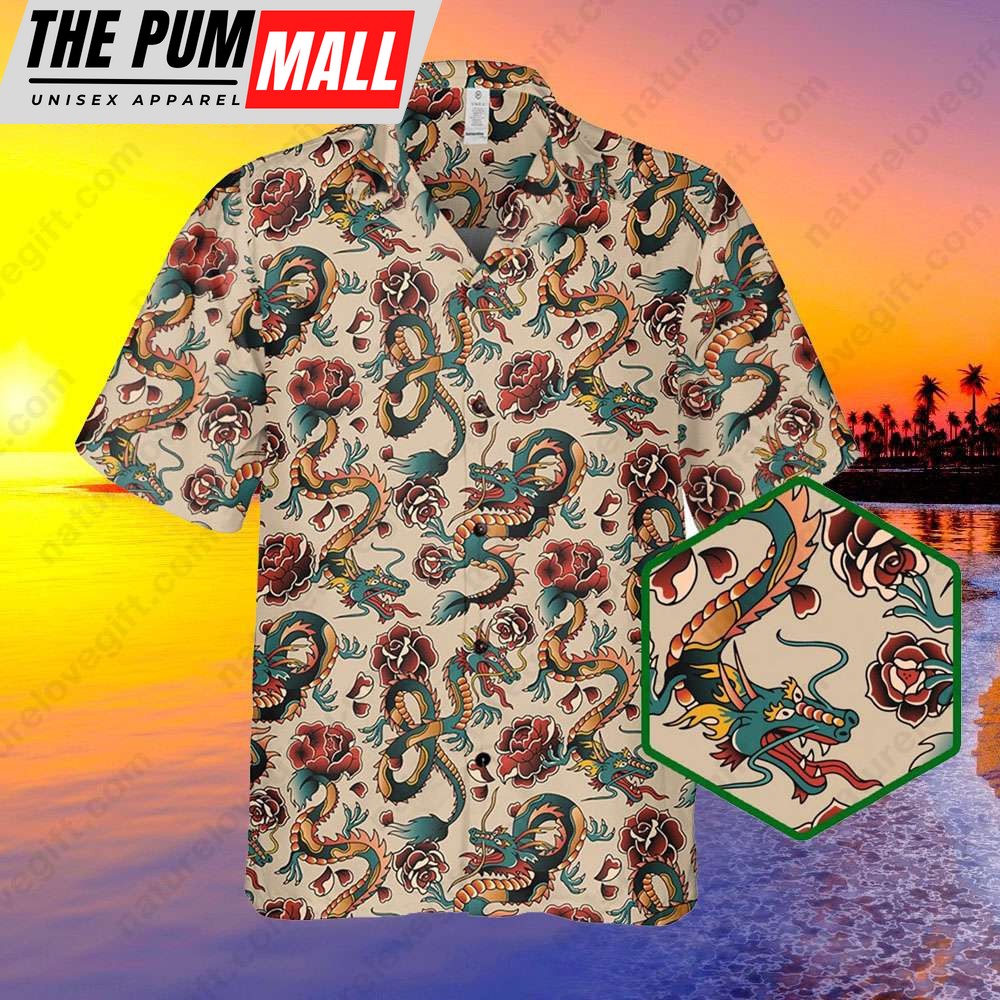 Dragon Tatoo Haiwaiian Shirt Dungeons and Dragons Gift