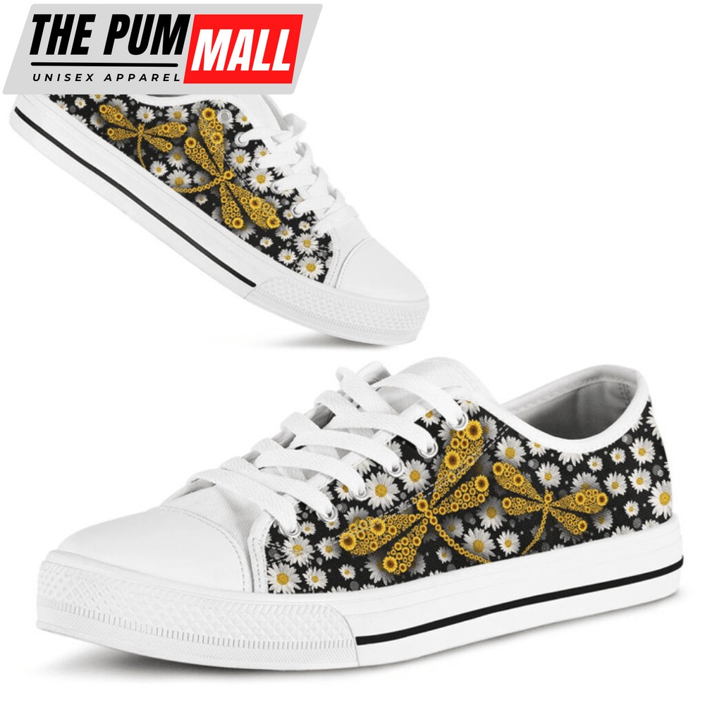 Dragonfly Sunflower Daisy Low Top Shoes PN206220Sb – Trendy Footwear