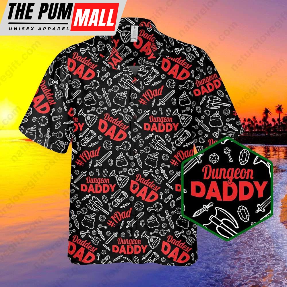 Dungeon Daddy Button Up Hawaiian Shirt DnD Dungeons and Dragons DM Gift