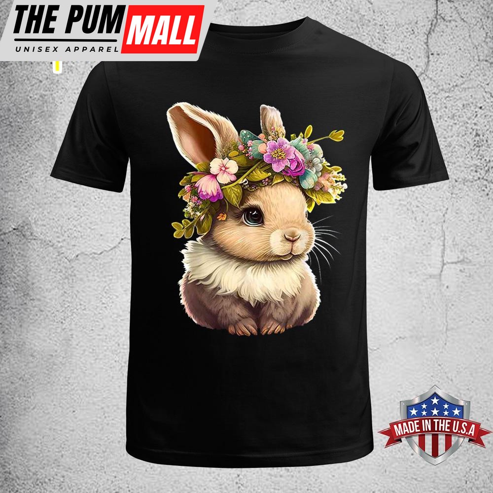 Easter Bunny Rabbit Women – Happy Bunny Flower Graphic Girls Womens Easter Shirt