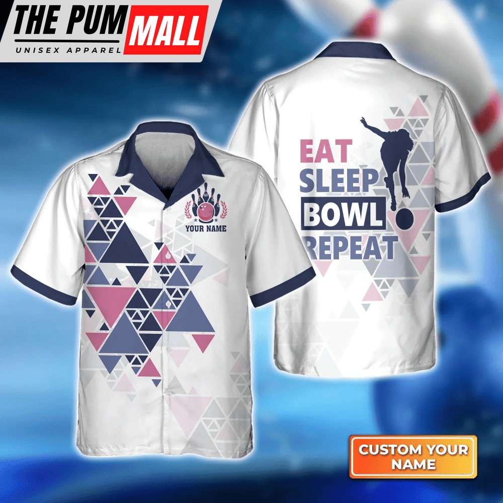 Eat Sleep Bowl Repeat hawaiian shirt, Bowling Hawaiian Shirt For Bowling Gift Team shirt