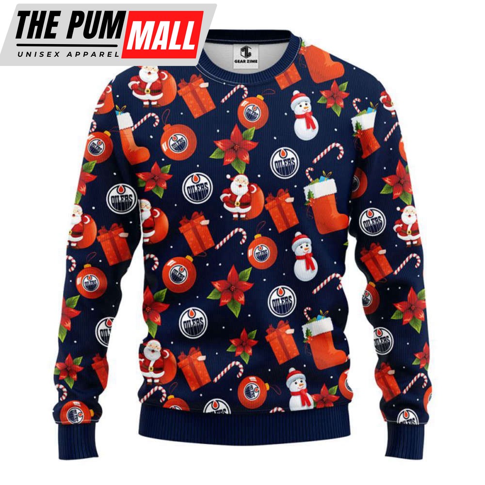 Edmonton Oilers Santa Claus Snowman Christmas Ugly Sweater, Gift For Christmas