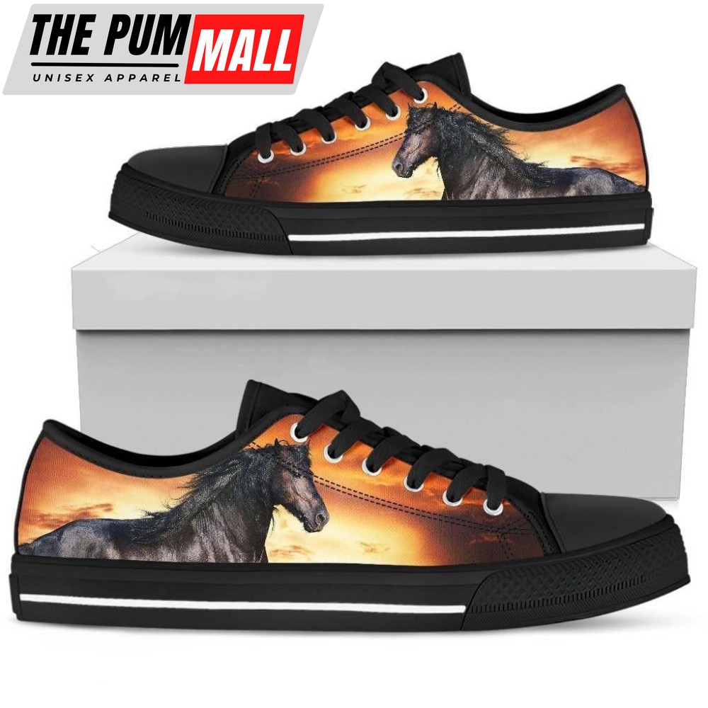 Elegant Black Horse Design: Women s Low Top Shoe – Stylish and Trendy
