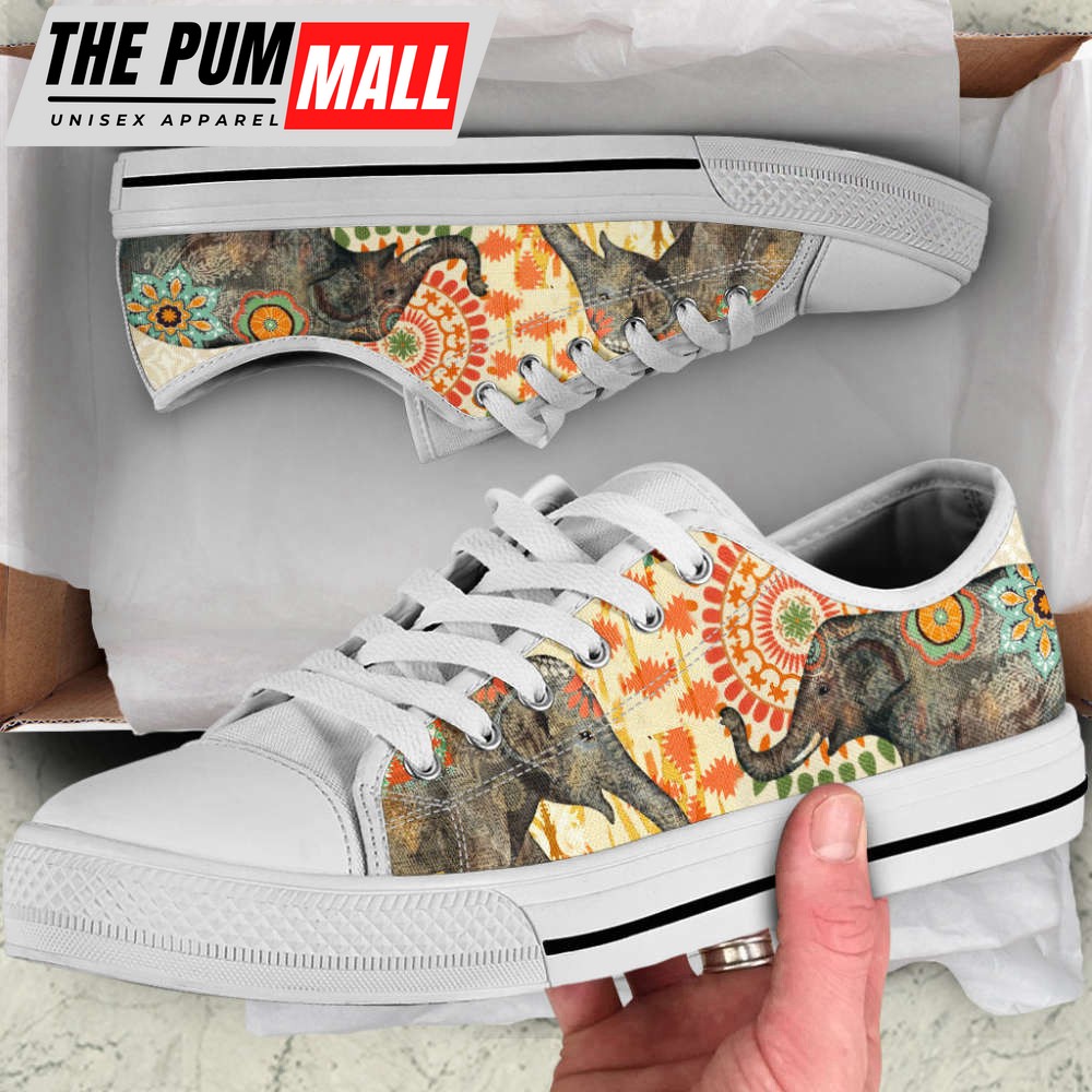 Elephant Caravan Flower Low Top Shoes Canvas Print Lowtop Casual Shoe