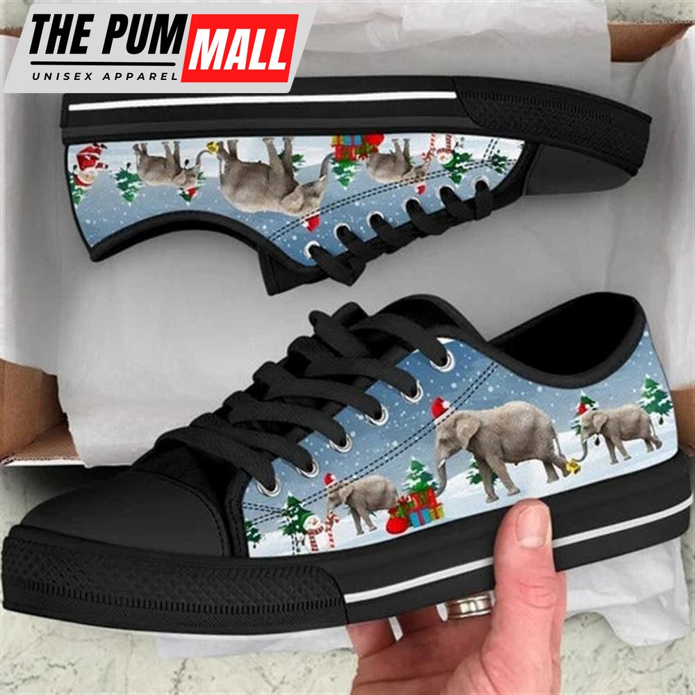 Elephant Christmas Welcome Canvas Low Top Shoes – Low Top Shoes Mens, Women