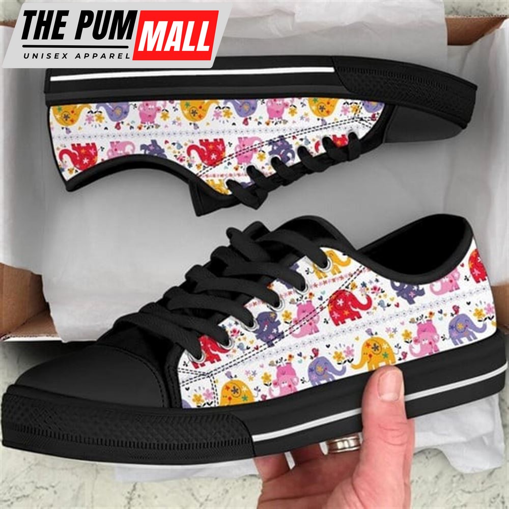 Elephant Cute Cartoon Flower Canvas Low Top Shoes – Low Top Shoes Mens, Women