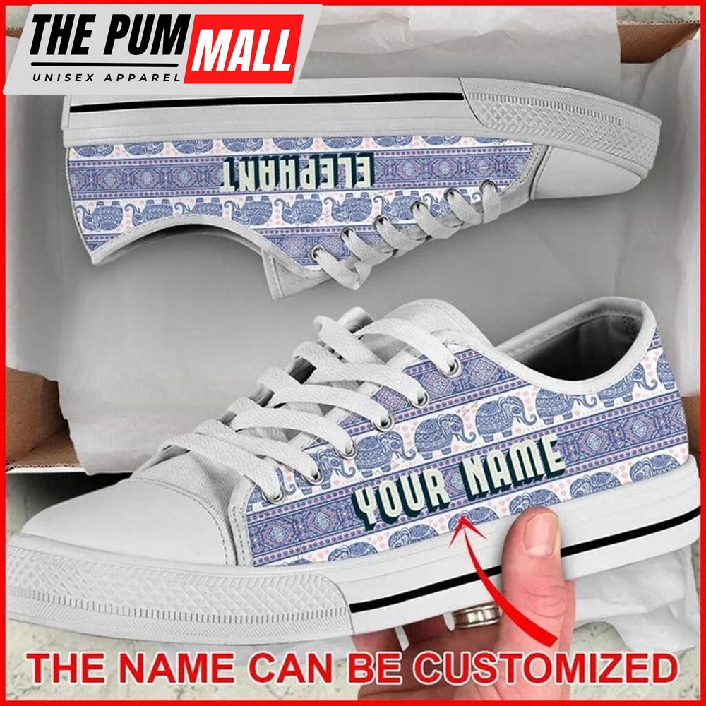 Elephant Ethnic Motifs Personalized Canvas Low Top Shoes – Low Top Shoes Mens, Women