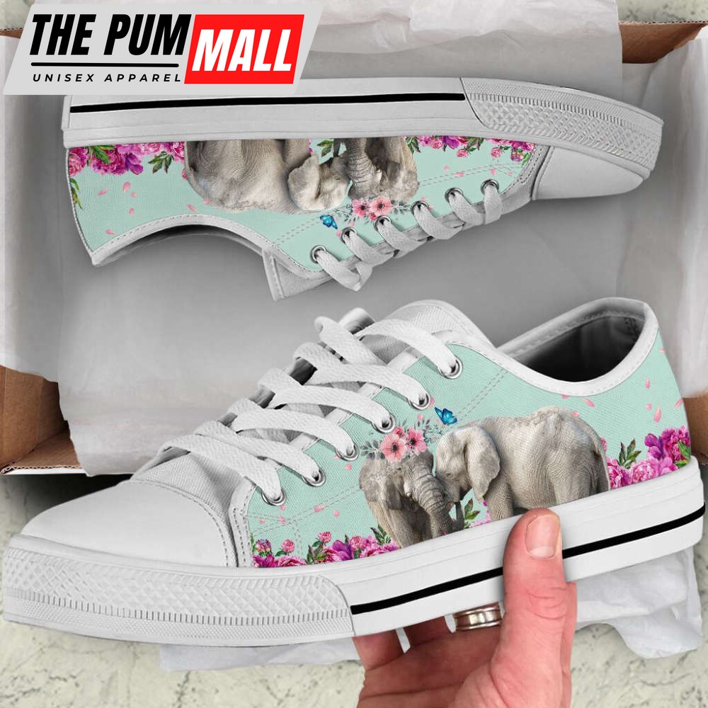 Elephant Flower Butterfly Low Top Shoes Canvas Print Lowtop Casual Shoes