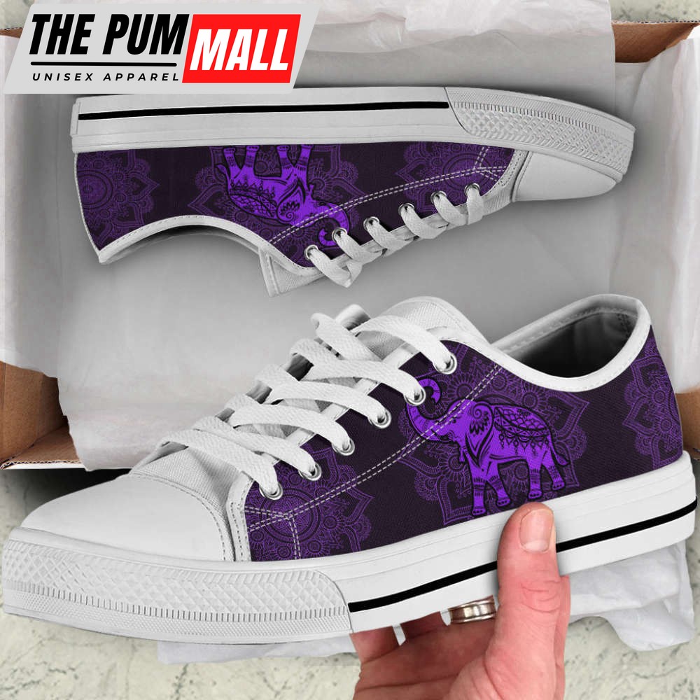 Elephant Mandala Purple Low Top Shoes Canvas Print Lowtop Casual Shoes