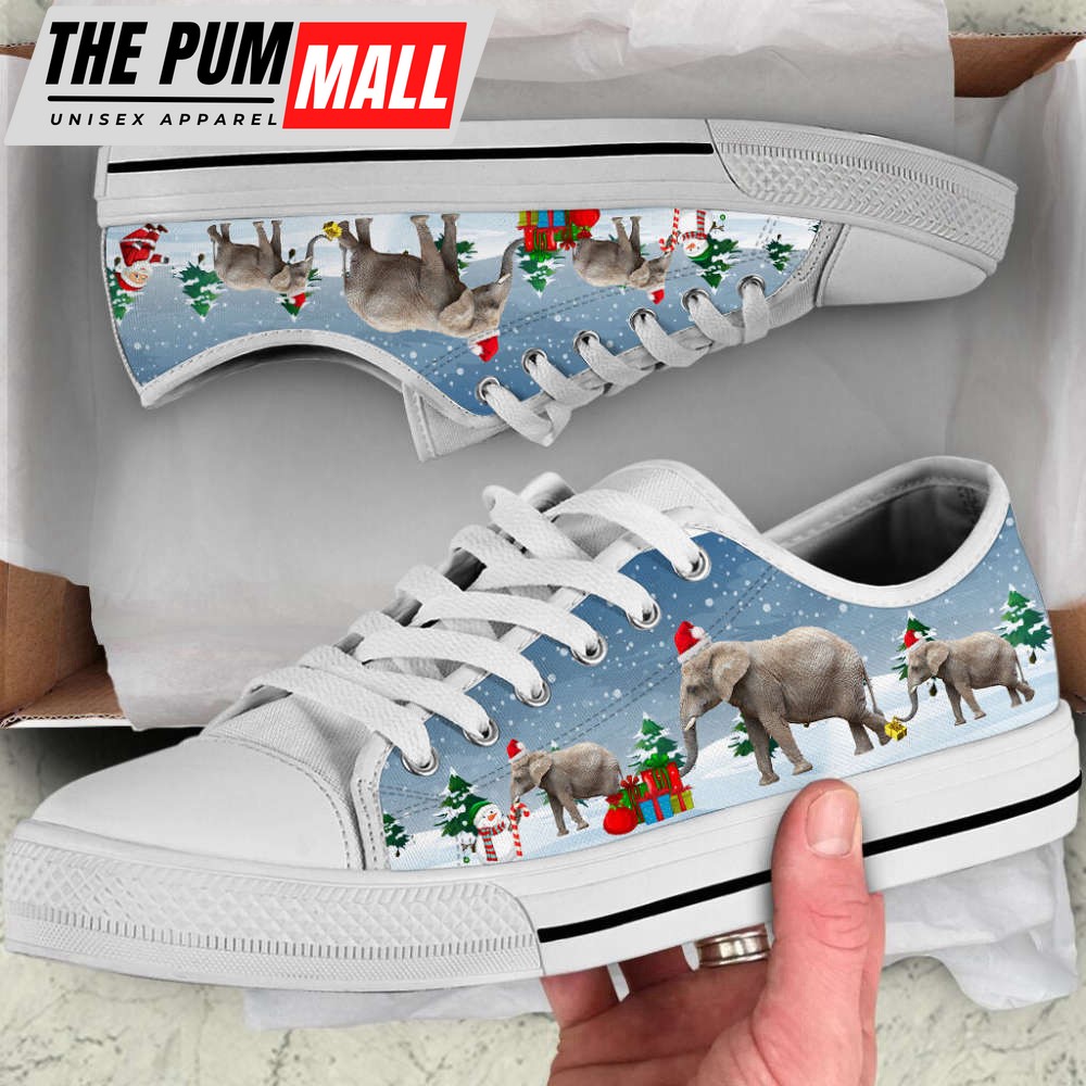 Elephant Merry Christmas Low Top Shoes Receive Xmas Gift Canvas Shoes