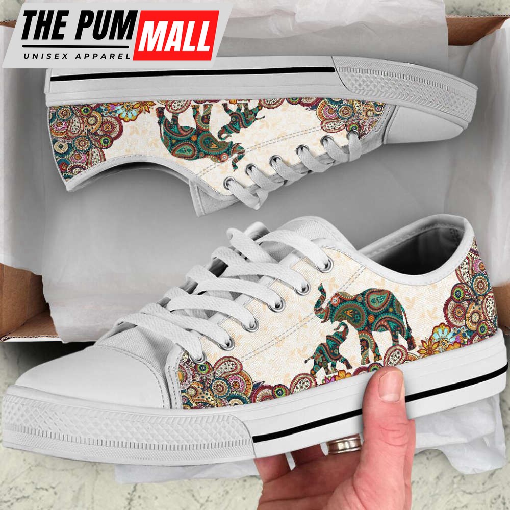 Elephant Paisley Color Low Top Shoes Canvas Print Lowtop Casual Shoes