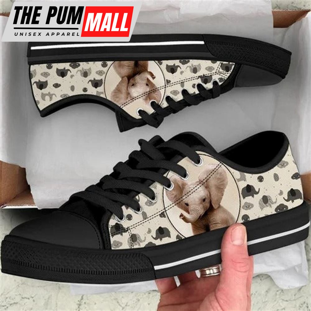 Elephant Pattern Brown Canvas Low Top Shoes – Low Top Shoes Mens, Women
