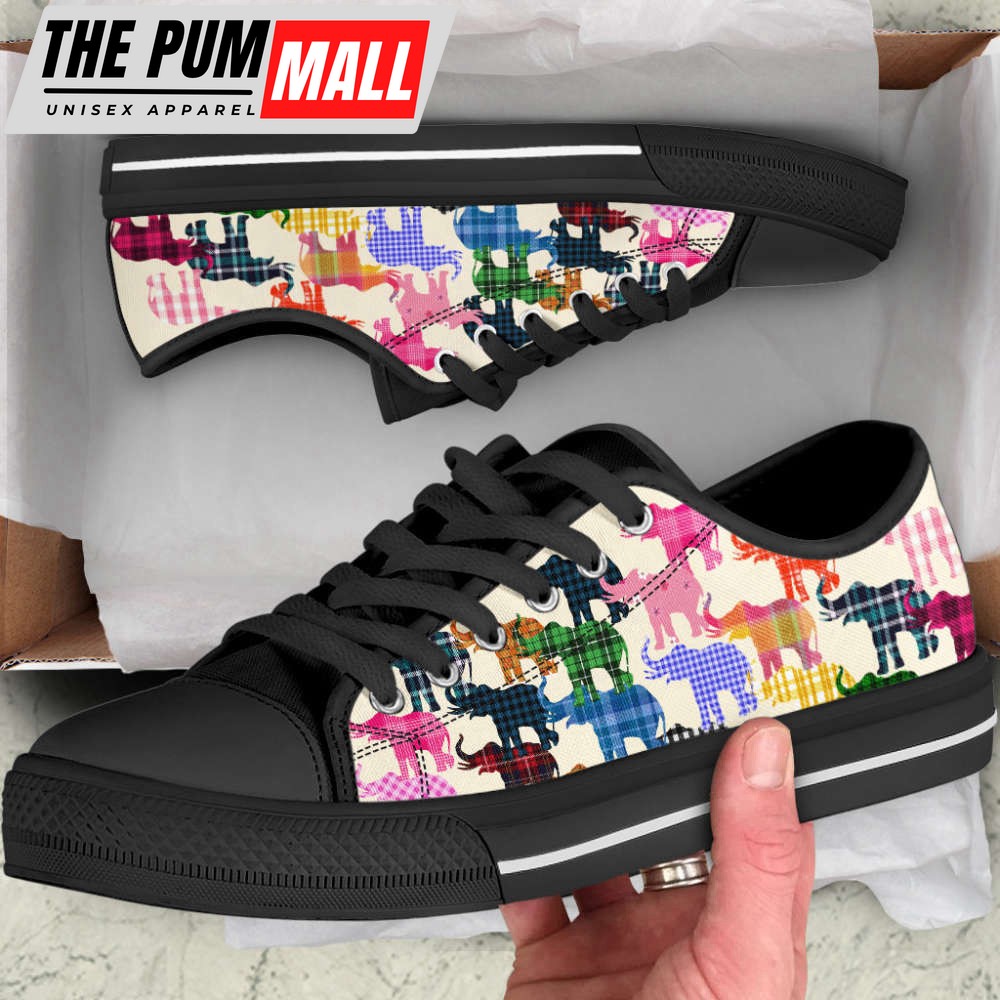 elephant-plaid-seamless-low-top-shoes-canvas-print-lowtop-casual-shoes-pjnhi304 Elephant Plaid Seamless Low Top Shoes Canvas Print Lowtop Casual Shoes