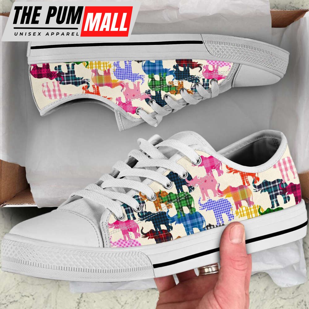 Elephant Plaid Seamless Low Top Shoes Canvas Print Lowtop Casual Shoes