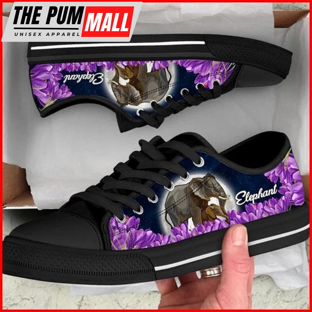 Elephant Purple Flower Canvas Low Top Shoes – Low Top Shoes Mens, Women