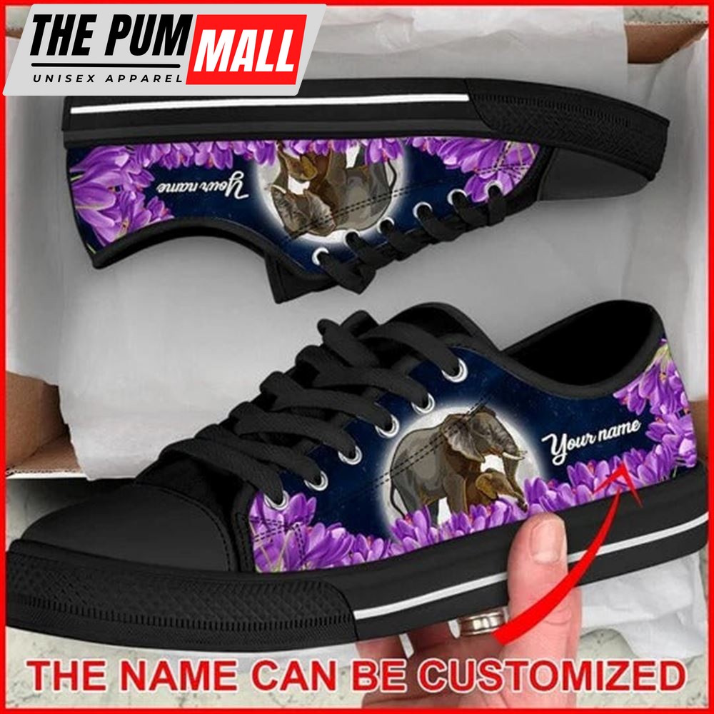Elephant Purple Flower Personalized Canvas Low Top Shoes – Low Top Shoes Mens, Women