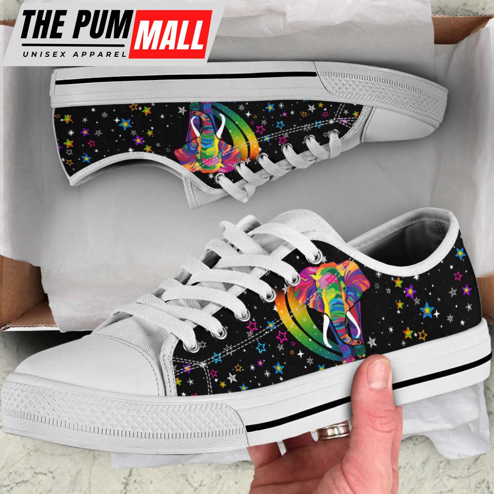 Elephant Rainbow Color Canvas Print Lowtop Shoes: Stylish Casual