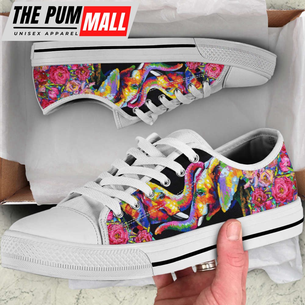 Elephant Rose Oil Painting Low Top Shoes – Canvas Print Casual