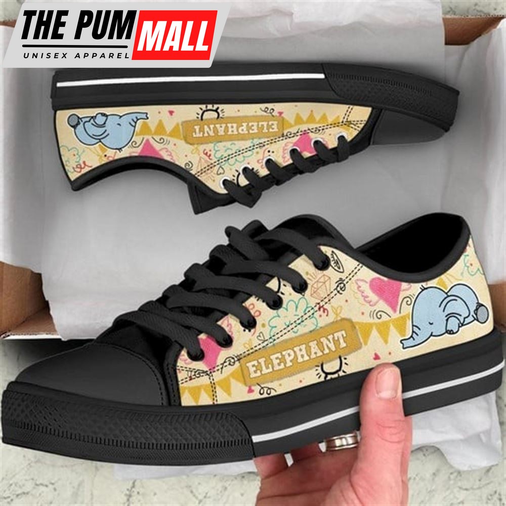 Elephant Sketch Funny Canvas Low Top Shoes – Low Top Shoes Mens, Women
