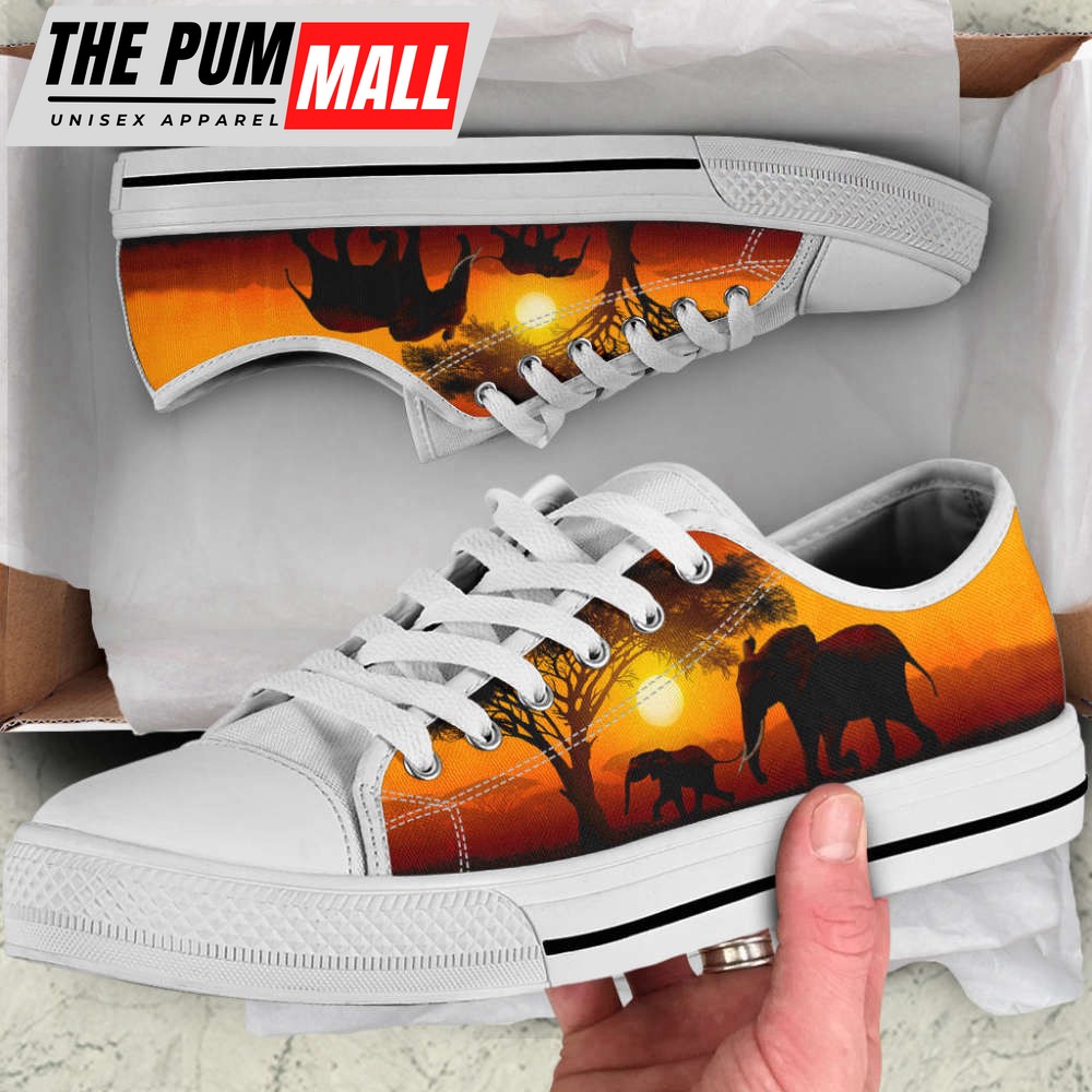 Elephant Sunset Low Top Shoes Canvas Print – Trendy Fashion Gift