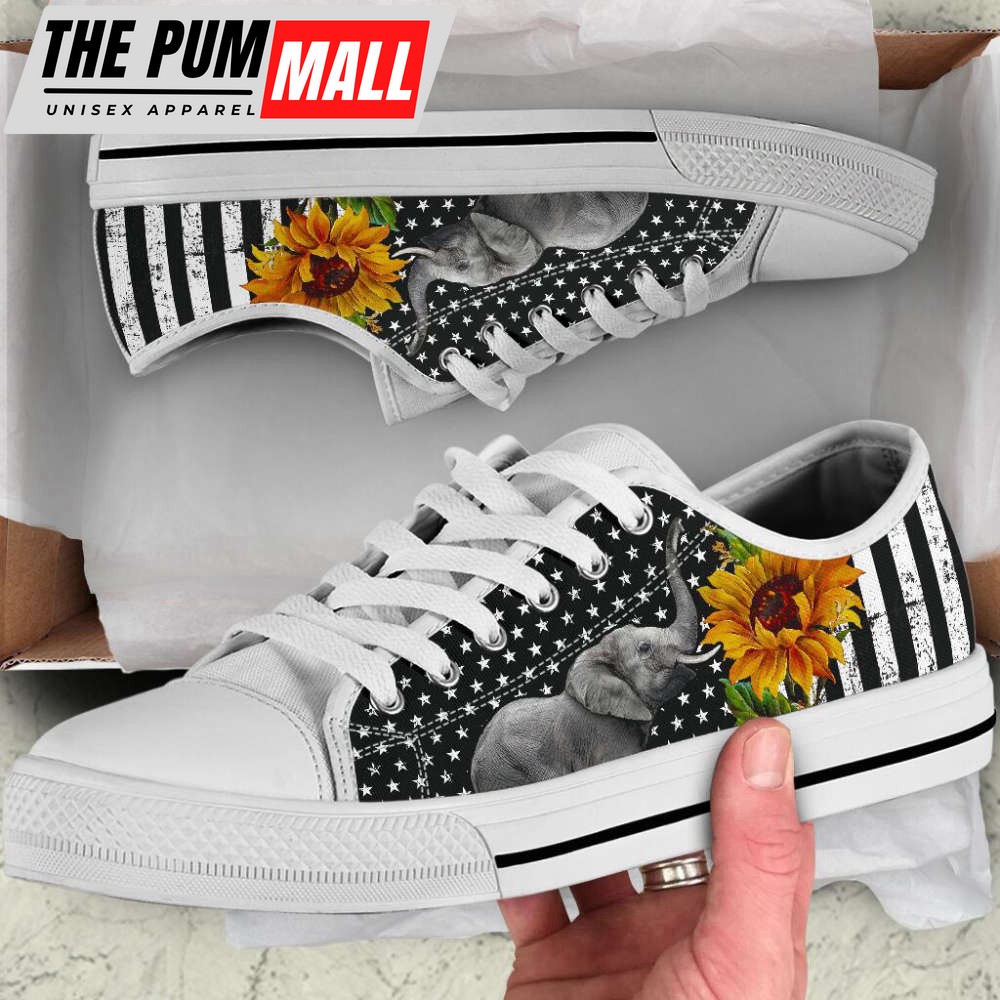 Elephant USA Flag Sun Flower Low Top Shoes: Canvas Print Casual Gift