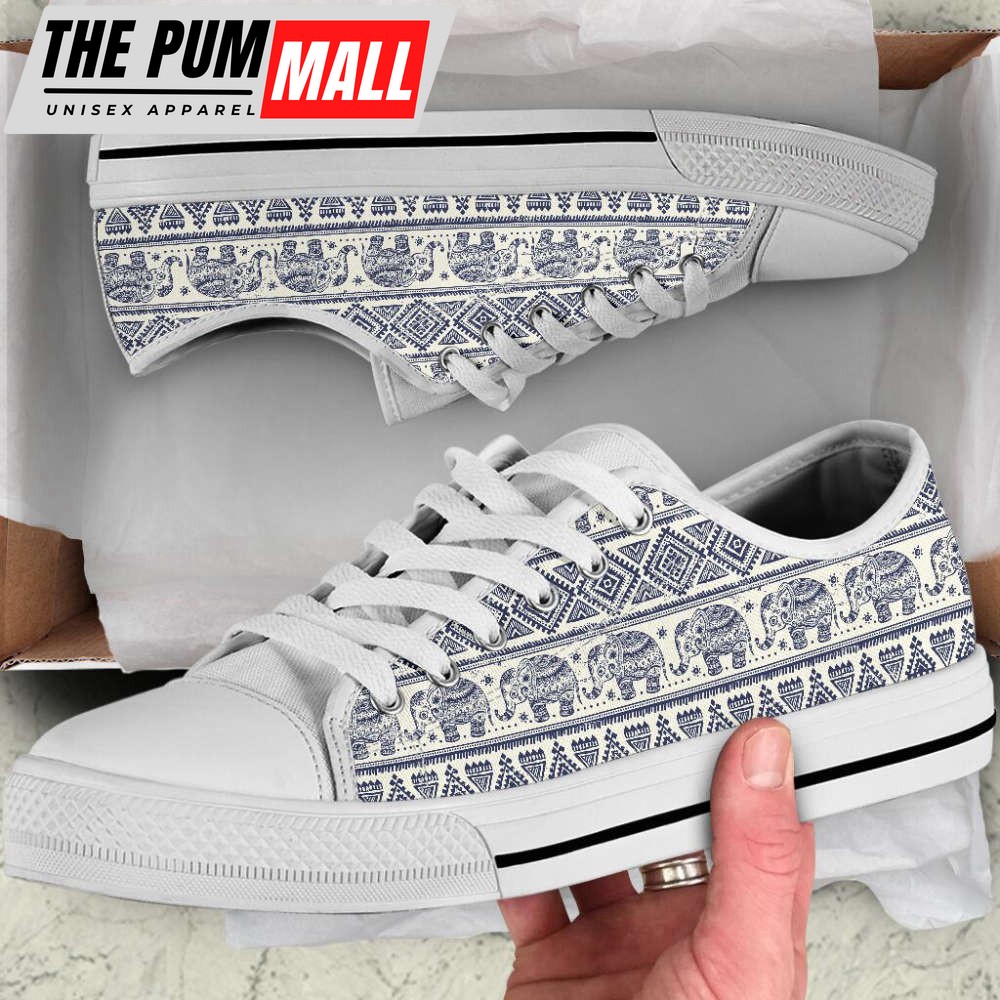 Elephants Vintage Patterns Low Top Canvas Print Shoes – Stylish Footwear