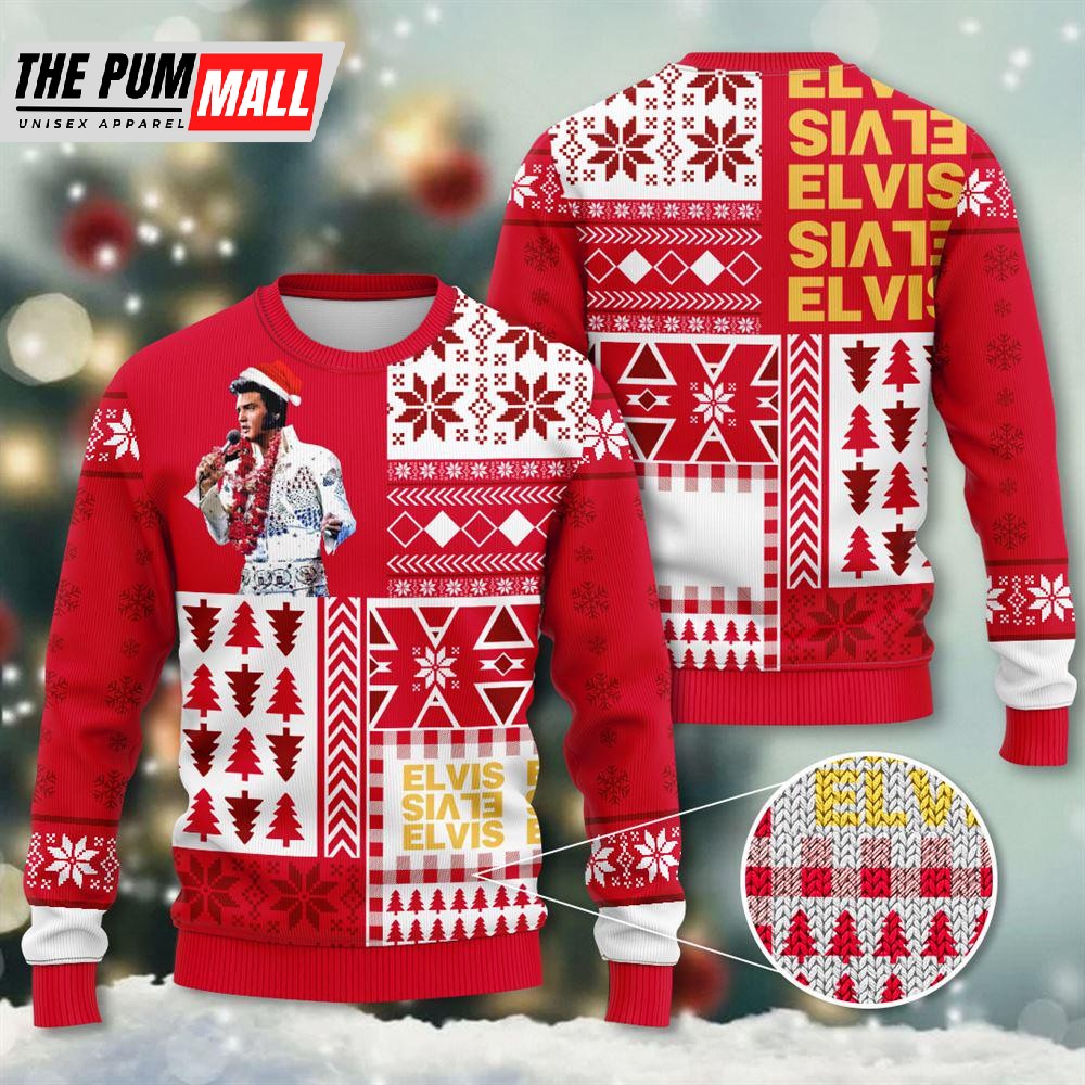 Elvis Presley King Of Rock Ugly Christmas Knitted Sweater. Gift Idea For Lovers Gift For Christmas