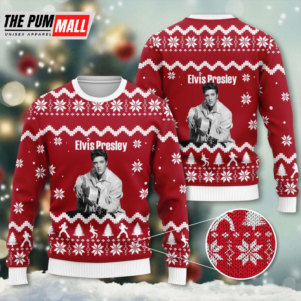 Elvis Presley RED 3D Ugly Sweater Gift For Christmas