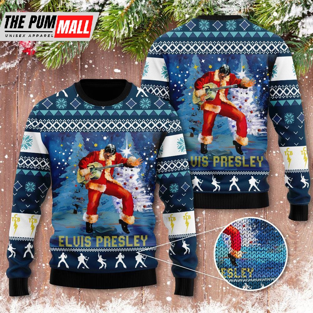Elvis Presley With Santa Christmas Ugly Sweater 3D Gift For Men And Women Gift For Christmas