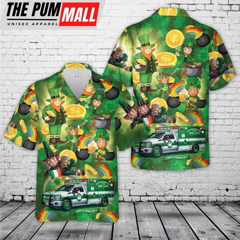 EMS Car St Patrick’s Day Hawaiian Shirt, Shamrock Hawaiian Shirt