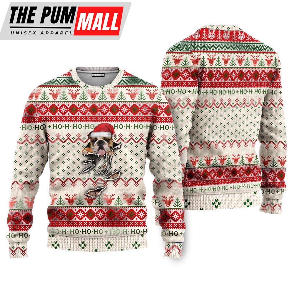 English Bulldog Scratch Ugly Christmas Sweater For Men & Women