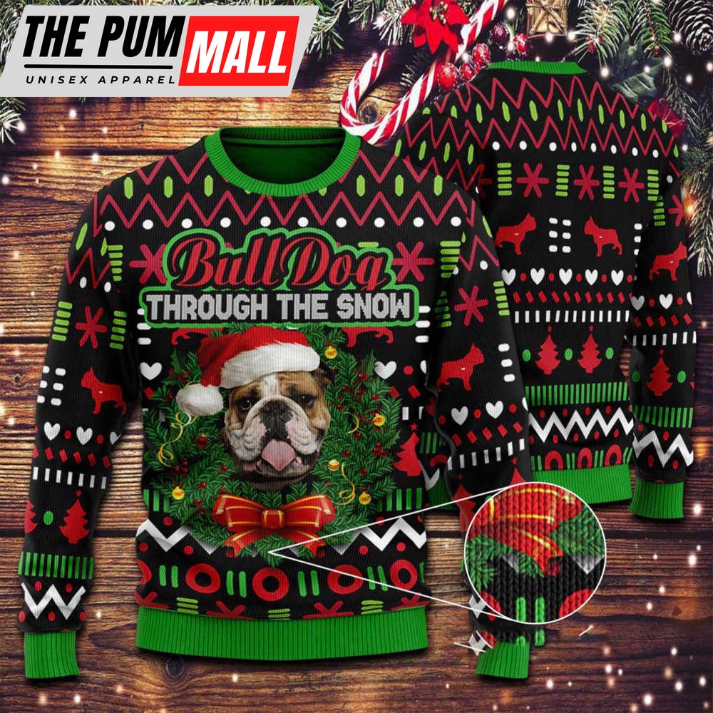 English Bulldog Snow Merry Christmas Ugly Christmas Sweater, Gift For Christmas